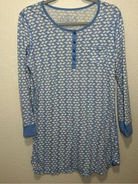 Jane & Bleecker Blue Elephant Print Nightgown Size M Cozy Lounge Sleep Dress